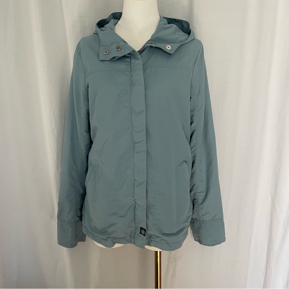 Volcom Light Blue Hooded Windbreaker Jacket M Lightweight Streetwear Gorpcore
